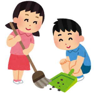 大掃除をする子供の画像