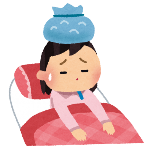 風邪ひいて寝ている画像